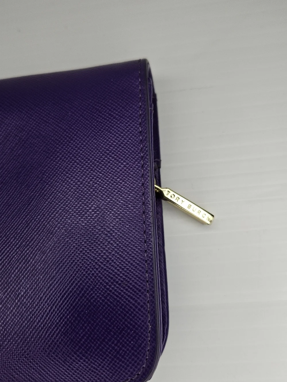 Tory Burch Robinson Zip Around Continental Wallet Large Purple Saffiano Leather